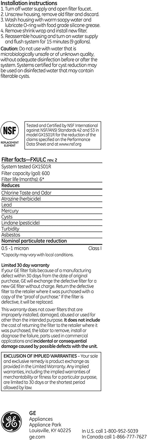 GE FXUTC Drinking Water System Replacement Filter , White , Green