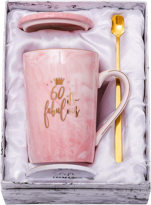 ShinnyWis 60 and Fabulous Mug - 60th Birthday Gifts for Women - 60th Gift Idea for Women Her Wife Mom Grandma Sister BFF Friend 14oz birthday Mug