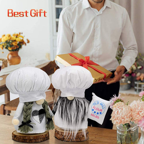 2 Pcs Chef Gnomes Plush,Christmas Kitchen Decorations Handmade Plush Tomte Gnome,Mr Gnome and Mrs Gnome Dolls,Farmhouse Christmas Ornament Home Table Decor Holiday Presents-White