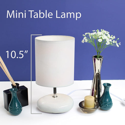 Simple Designs LT2005-WHT Stonies Small Stone Look Bedside Table Lamp, White