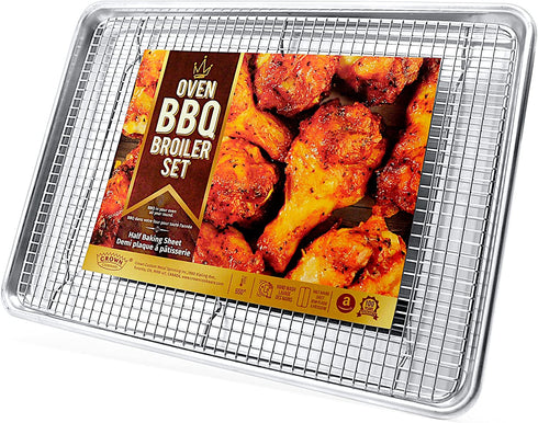 Crown Baking Sheet with Rack, Large 13x18 inch, Heavy Duty, Rust Free, Pure Aluminum Pan, Stainless Steel Rack