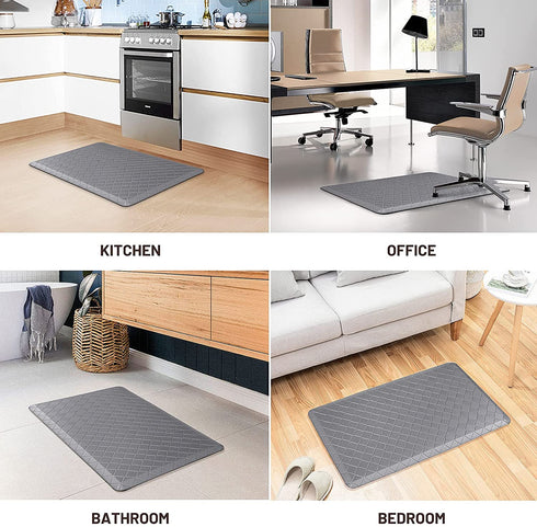 HappyTrends Kitchen Mat Cushioned Anti-Fatigue Kitchen Rug,17.3"x 28",Thick Waterproof Non-Slip Kitchen Mats and Rugs Heavy Duty Ergonomic Comfort Rug for Kitchen,Floor,Office,Sink,Laundry,Grey