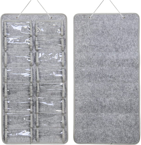 Casaphoria Sunglasses Organizer Storage, Hanging Dust Proof Wall Pocket Glasses Organizer - 16 Felt Slots Sunglass Organizer Holder with Metal Hook and Sturdy Rope (Gray, Dust Proof)