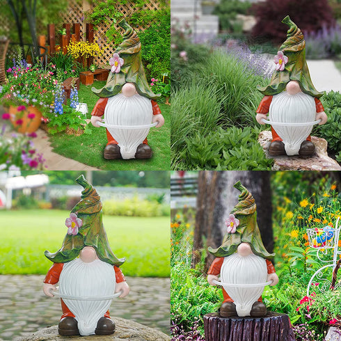 Garden Gnome Statue, LUOWAN Solar Light Garden Gnome, Resin Gnome Figurine Playing Hoop, Outdoor Decro for Garden Patio Yard Lawn Porch, Ornament Gift