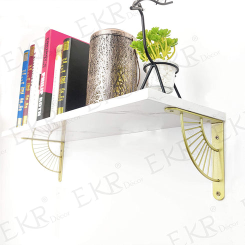 EKR Metal Shelf Braket 2 Pcs for Floating Shelves DIY L Shape Shelving Brackets Right Angle Home Décor Accents Storage Kitchen Office Decoration Gold 5.9 Inches Wood Not Included