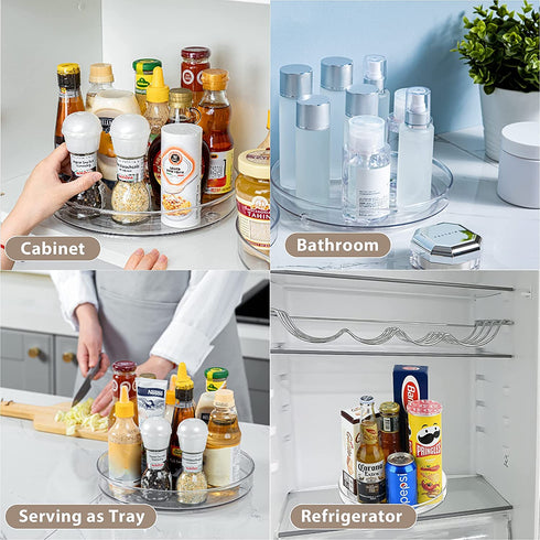 Empaxum 2 Pack Lazy Susan Cabinet Organizer 9" Clear Plastic Turntable Organizer Rotating Spice Rack Kitchen Storage Cosmetic Makeup Organizers for Pantry, Countertop, Fridge, Shelf, Vanity, Bathroom