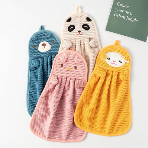 BATTILO HOME 6 Pack Cute Animal Bathroom Hand Bath Towel Kitchen Towels Toddler Hand Towels with Hanging Loop, Microfiber Absorbent Quick Dry Utility Towel for Home