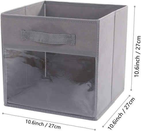 DIMJ Cube Storage Bins, 3 Packs Clear Window Fabric Storage Bin Organizer for Closet Shelves Home Storage Cubes Organizer with Handles