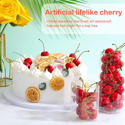 Fake Cherries Artificial Cherry Decorations Simulation Cherries Fruit Cherries Fruit Cherry Fake Fruit Model for Party Decor Home Kitchen Cabinet Photography Prop Cognitive Toy (50 Pieces)