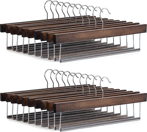 High-Grade Wooden Slack/Trouser Pants Hangers with Non Slip Bar (20 Pack) Smooth Finish, Durable Wooden Hangers - Slim & Sleek Space Saving Closet Hangers, 360° Hook- Ideal for Pant, Jeans, Slacks Etc