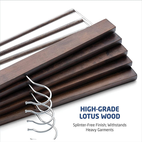 High-Grade Wooden Slack/Trouser Pants Hangers with Non Slip Bar (20 Pack) Smooth Finish, Durable Wooden Hangers - Slim & Sleek Space Saving Closet Hangers, 360° Hook- Ideal for Pant, Jeans, Slacks Etc