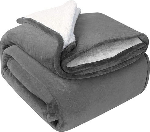Utopia Bedding Sherpa Bed Blanket Twin Size Grey 480GSM Plush Blanket Fleece Reversible Blanket for Bed and Couch