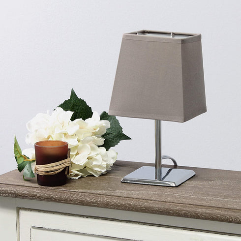 Simple Designs LT2062-GRY Mini Chrome Squared Empire Fabric Shade Table Lamp, Gray
