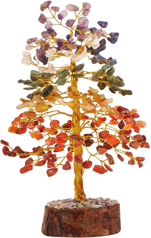 7 Chakra Crystal Tree for Positive Energy - Stone Bonsai Tree - Premium Meditation Decor - Reiki Chakra Tree - Spiritual Gift - Home Decor - Healing Crystals Office Table Decor Gift 10 Inch