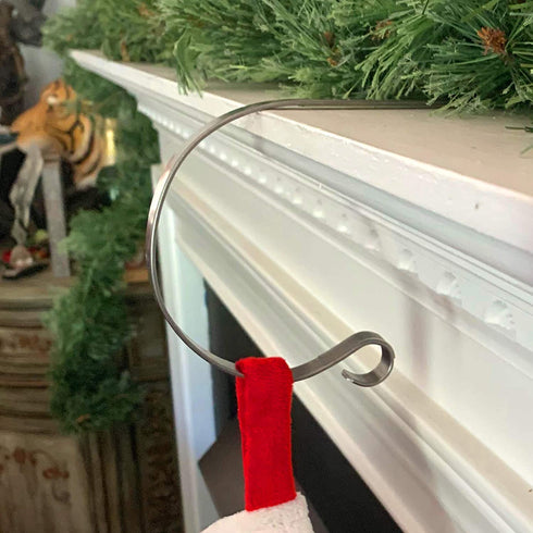 Elf Logic - 4 Pack Christmas Stocking Holder - Large Elegant, Adjustable, Metal Stocking Hook - Low Profile Christmas Fireplace Hooks/Mantle Clips for Mantles Between 3 and 5 inches. (4 Pack)