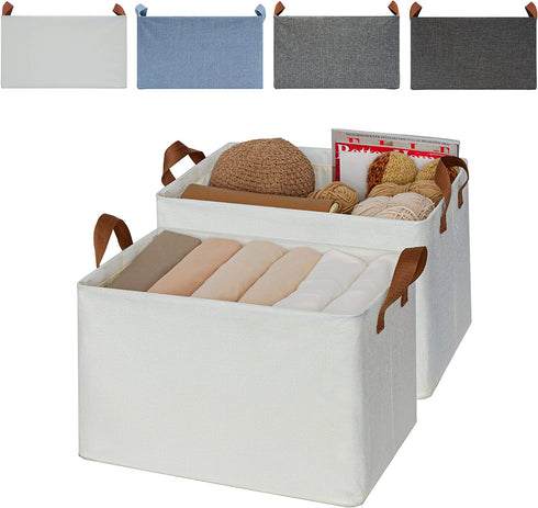 GRANNY SAYS Storage Bins for Shelves, 2-Pack Linen Closet Organizers and Storage Baskets Extra Large, Beige Shelf Baskets