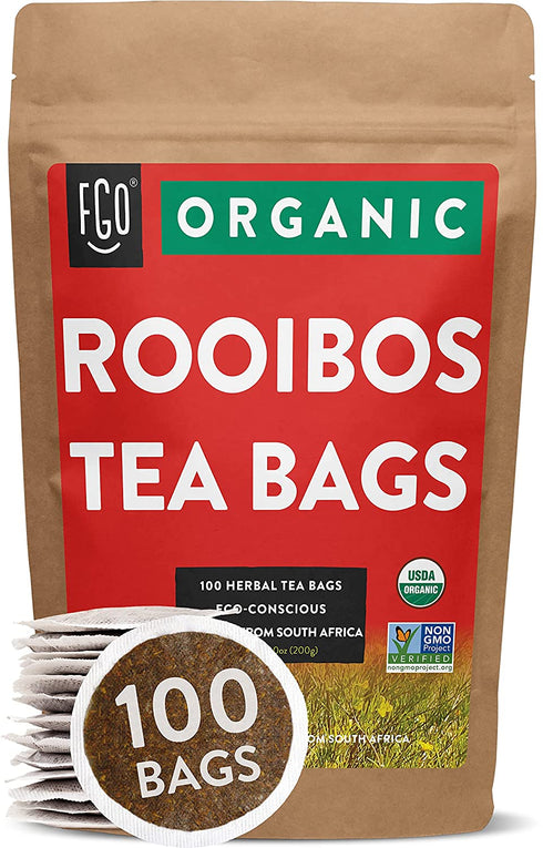 Organic Rooibos Tea Bags | 100 Tea Bags | Eco-Conscious Tea Bags in Kraft Bag | Raw from South Africa | by FGO