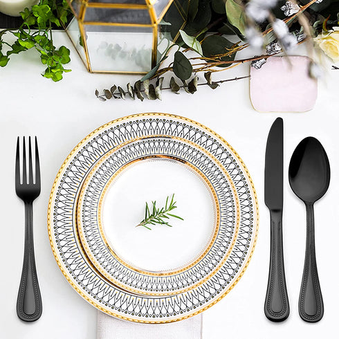LIANYU 20-Piece Black Silverware Set for 4, Stainless Steel Flatware Cutlery Set with Pearled Edge, Home Kitchen Restaurant Tableware Utensils Include Knives Spoons Forks, Dishwasher Safe