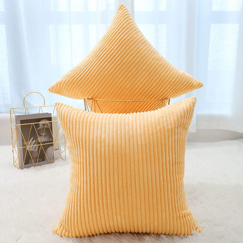 BeBen Throw Pillow Covers, Decorative Pillow Covers 20x20, Set of 2 Soft Corduroy Square Cushion Case Home Decor for Couch, Bed, Sofa, Bedroom, Car , Yellow, 20X20