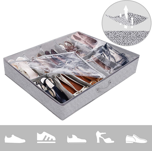 GRANNY SAYS Under Bed Shoe Storage Container, Breathable Under Bed Storage Bags with Zippers and Handle, Dividers Shoe Storage Bin Solution, Gray, 2-Pack
