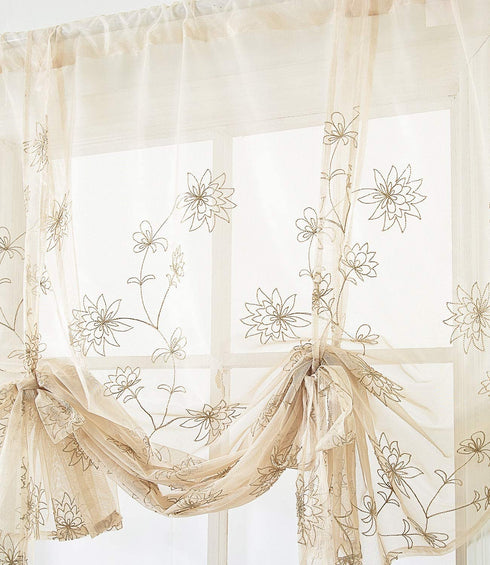Molaxhome Roman Curtain Window Shades Sheers 46x63inch Rod Pocket, Embroidery Balloon Curtains Drapes 1 Panels for Kitchen Room (46x63inch, Flower)