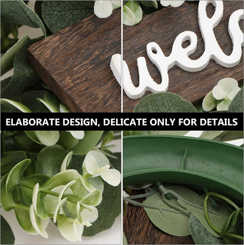 KESYOO Welcome Sign Artificial Eucalyptus Wreath Rustic Front Door Sign for Farmhouse Porch Front Door Decorations