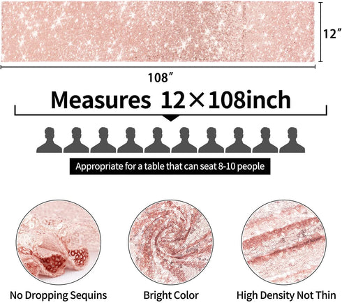 4pcs Rose Gold Table Runner Bridal Shower Tablecloth - Sequin Tablecloth for Wedding/Party/Birthday Decoration and Baby Shower - 12x108Inch