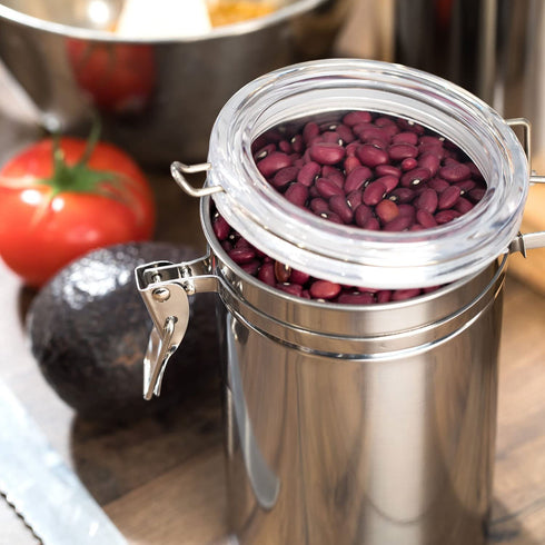 Stainless Steel Canisters for the Kitchen - Beautiful Airtight for Kitchen Counter, Medium 64 fl oz, Food Storage Container, Tea Coffee Sugar Flour Canisters by SilverOnyx - Medium 64oz - 1 Piece