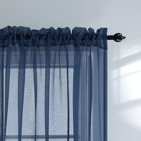 Navy Blue Sheer Curtains 108 Inches Long for Living Room 2 Panel Sets Dark Blue Window Curtains for Bedroom 52x108 Inch Length