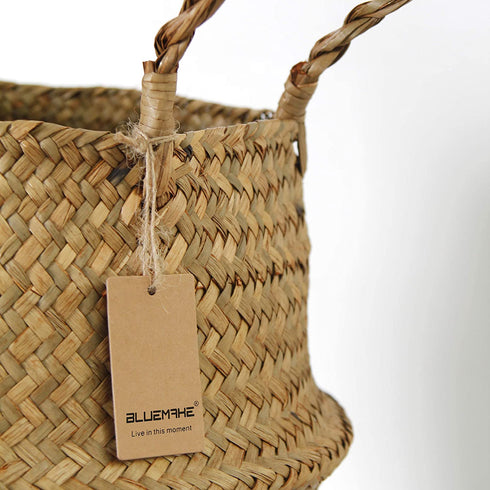 BlueMake Woven Seagrass Belly Basket for Storage Plant Pot Basket and Laundry, Picnic and Grocery Basket (Large, Original)