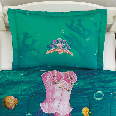 Dream Big Sea Princess Ultra Soft Microfiber 2-Piece Comforter Sham Set, Teal, Twin