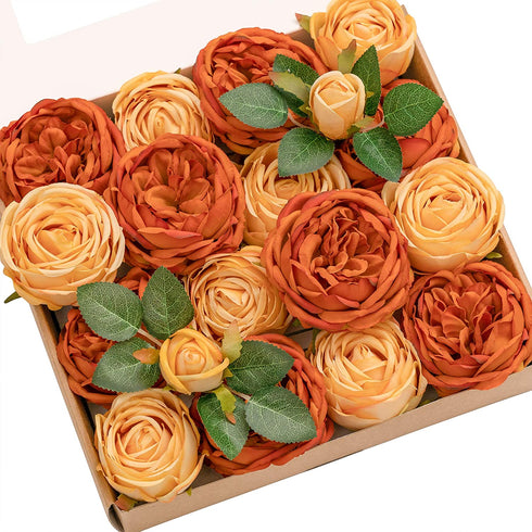 Ling's moment Artificial Flowers Silk Austin Roses Silk Flowers Fake Roses w/Stem for Wedding Bouquets Centerpieces Party Home Decoration