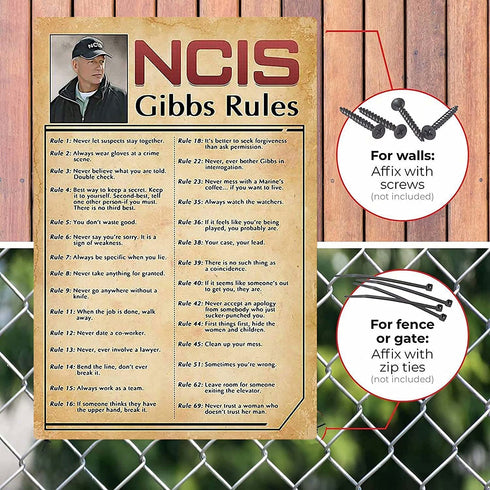 Retro Poster Tin Sign, NCIS-Gibbs-Rule Printed Canvas Decoration! Funny Family Cafe Kitchen Bathroom Man Cave Wall Decoration 12x16 Inch