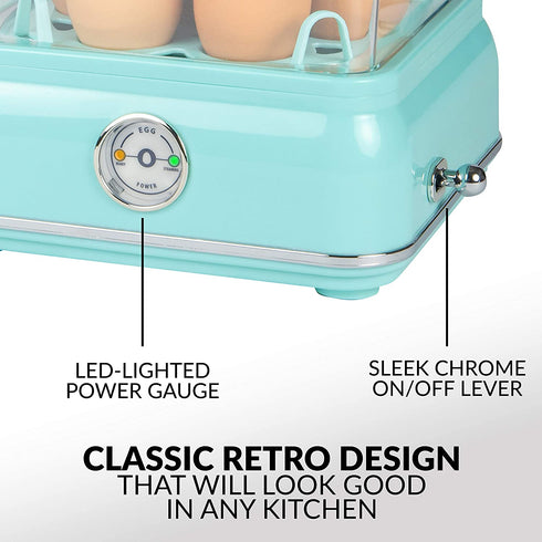 Nostalgia CLEC14AQ Retro Premium 14 Capacity Electric Large Hard-Boiled Egg Cooker, Poached, Scrambled, Omelets, Whites, Sandwiches, for Keto & Low-Carb Diets, Aqua