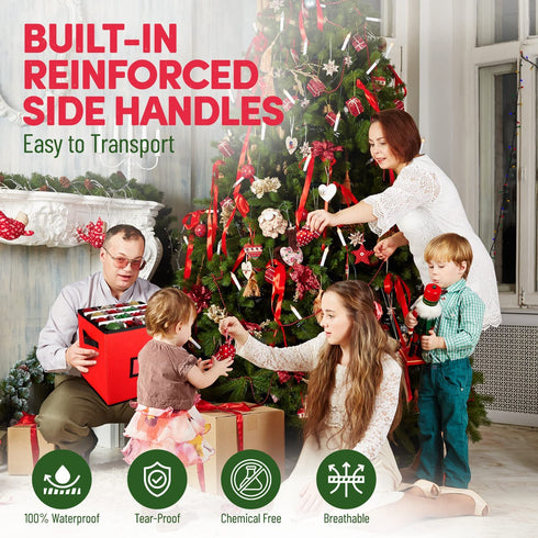 Christmas Ornament Storage Box - 12 x 12 Inch, 4-Layer Ornament Storage Container Fits Up To 64 Christmas Balls - Heavy-Duty Polyester Ornaments Storage and Organizer with Removable Lid