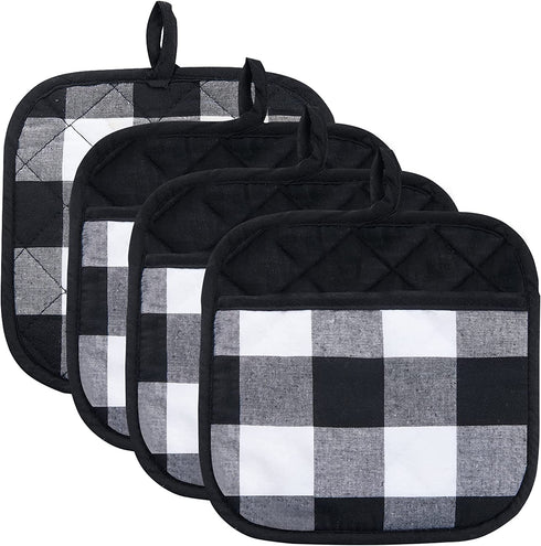 Joyhalo 4 Pack Christmas Pot Holders Buffalo Plaid, Pot Holders for Kitchen Heat Resistant, Potholder, Pot Holder, Hot Pads for Kitchen for Cooking and Baking