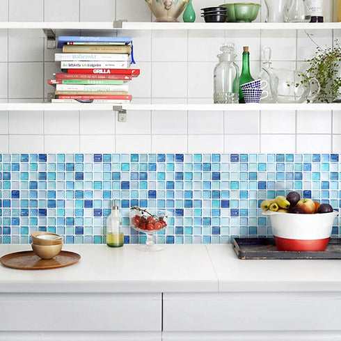 BEAUSTILE Decorative Tile Stickers Peel and Stick Backsplash Fire Retardant Tile Sheet (5pcs) (R ,N.Blue)