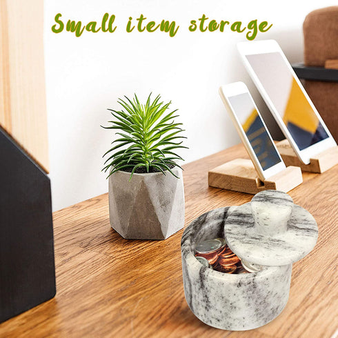 LotFancy Salt Box, Marble Salt Cellar with Lid, 4 FL OZ Salt Holder Storage Container for Counter