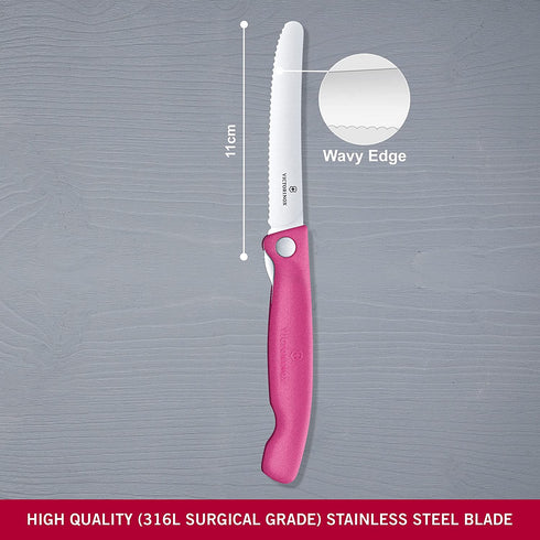 Victorinox Swiss Classic Classic Foldable Paring Knife, Wavy Edge Pink 4.3 in