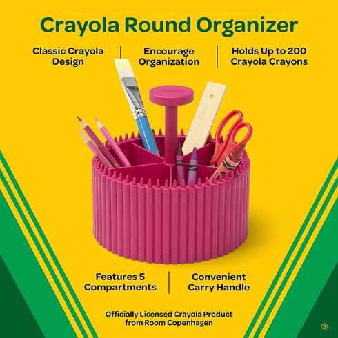 Room Copenhagen Crayola Round Storage Organizer - Creative Kids Desk Organizer with 5 Sections for Storing Pens, Pencils, Crayons and Other School/Office Supplies, Razzmatazz, Kids 3+ Years
