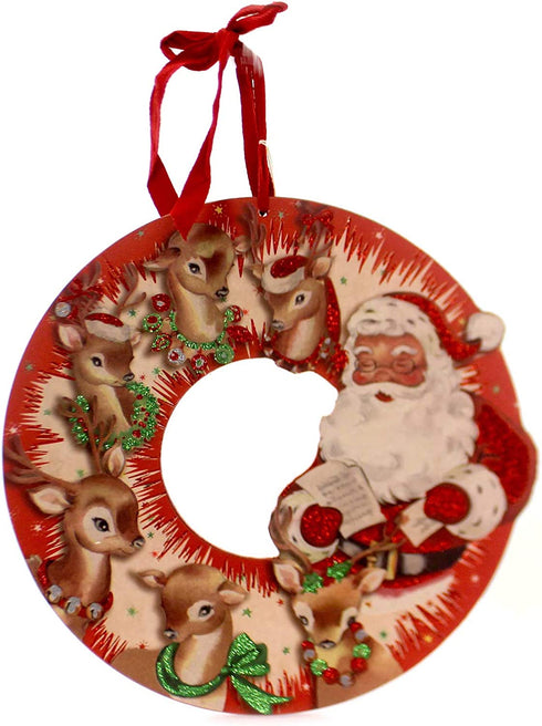 Primitives by Kathy Vintage Wooden Wreath Vintage Santa and Reindeer