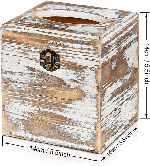 Pitmoly Square Tissue Box Cover, Wood Tissue Box Holder with Lid, Decorative Tissue Dispenser Organizer for Bathroom Vanity Countertop, Bedroom Dresser, Night Stand, Desk and Table (Pack of 2)