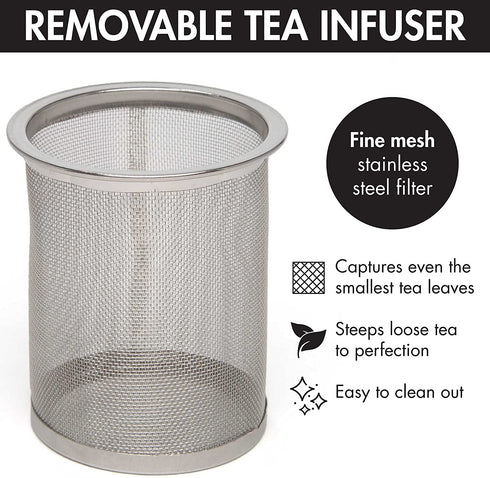 Primula Half Moon Teapot Set with 4 Tea Cups, Removable Infuser, Borosilicate Glass Tea Maker, Stainless Steel Filter, Dishwasher Safe, 40-Ounce, Tea Gift Set, Tea Set for Service of 4 Adults