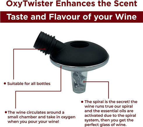 OxyTwister Wine Aerator Pourer - Improves Wine Taste And Aroma - Prevent Wine Leak - Premium Aerating And Decanter Spout - Red Wine Bottle Stopper - Portable Wine Accessories.