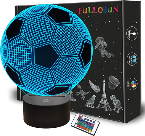 FULLOSUN Kids Night Light Soccer 3D Optical Illusion Lamp with Remote Control 16 Colors Changing Football Birthday Xmas Valentine's Day Gift Idea for Sport Fan Boys Girls