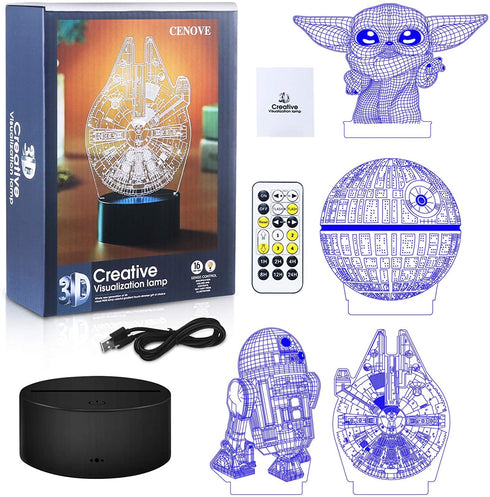 3D Illusion Star Wars Night Light for Kids,4 Pattern with Timing Function Star Wars Toys Gifts Night Lamp for Room Decor,Great Birthday Gifts for Kids Star Wars Fans Boys Girls Men