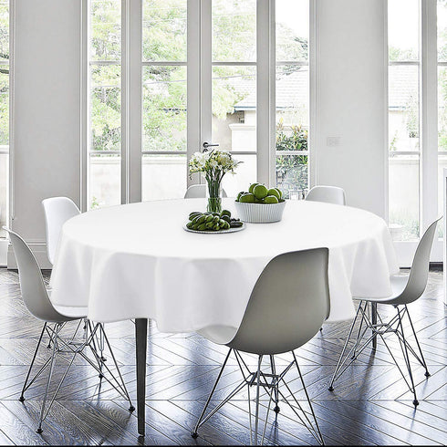 Hiasan White Round Tablecloth 70 Inch - Waterproof Stain Resistant Washable Fabric Table Cloth for Dining Room Kitchen Party