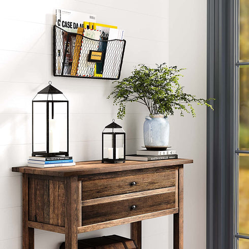 Wall35 Felic Hanging File Organizer, Folder and Mail Holder for Wall, Metal Chicken Wire Baskets with Tag Slot
