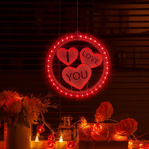 Wedding Decor Window Light, 8in Dia I Love You Sign Light Battery Operated, Lighted Valentines Decor with Hook and Stick-Glue for Wall Window Bedroom Anniversary Engagement Proposal Dating Party