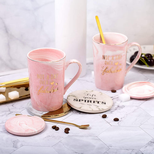 Not a Day Over Fabulous Mug - Birthday Gifts for Women - Funny Birthday Gift Ideas for Her, BFF, Best Friends, Coworkers, Her, Wife, Mom, Daughter, Sister, Aunt Ceramic Marble Mug 14 Oz Pink